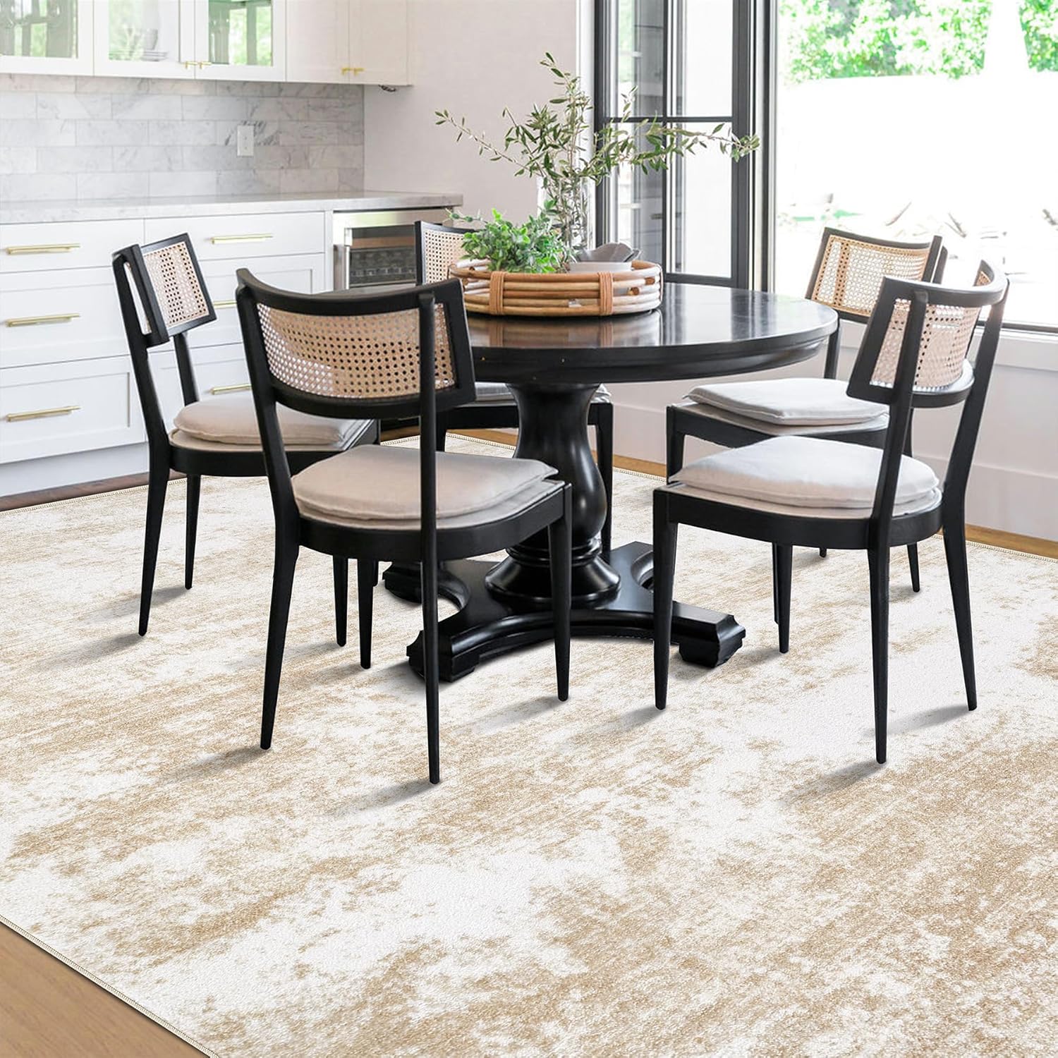 Washable Area Rug 8x10 Modern Abstract Living Room Carpet Beige L76780