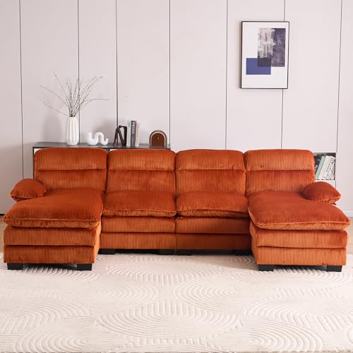 110" Corduroy U-Shaped Sectional Sofa with Double Chaise for Living Room C524