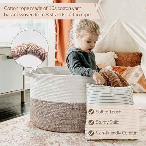 INDRESSME Large Cotton Rope Storage Basket with Handles, 90L Grey R37552