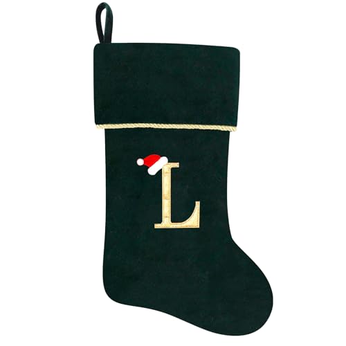 20 Inches Initial Monogram Blue Velvet Christmas Stocking with Gold Trim U394