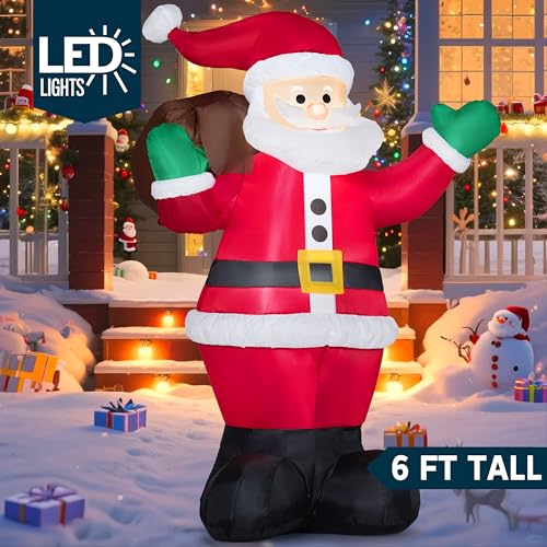 Joiedomi 6 FT Christmas Inflatable Santa with Gift Bag, LED Lights H570