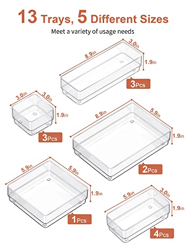 SMARTAKE 37-Piece Drawer Organizer with Non-Slip Silicone Pads, Clear G12759