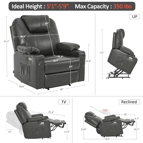 MCombo Power Lift Recliner Chair for Elderly with Heat and Massage, Faux Leather, Black V60394