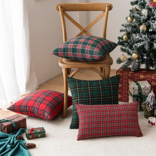 Pack of 2 Christmas Plaid Throw Pillow Covers Green 20x20 Inches U98072