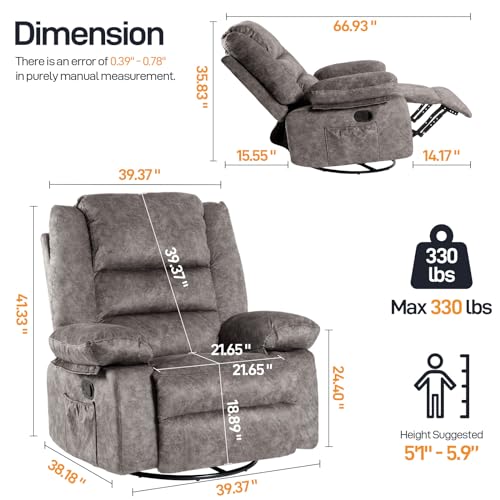 Massage Recliner Chair with Heat, 360 Degree Swivel, Ergonomic Lounge Sofa G549