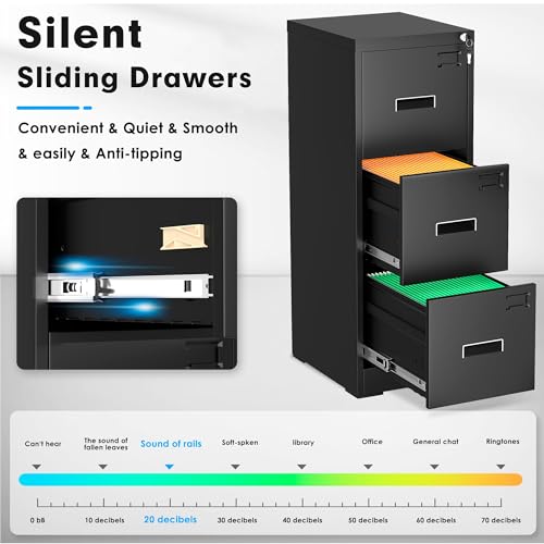 Greenvelly Lateral File Cabinet 2 Drawer, Black, Locking Metal with Hanging Bars A2725