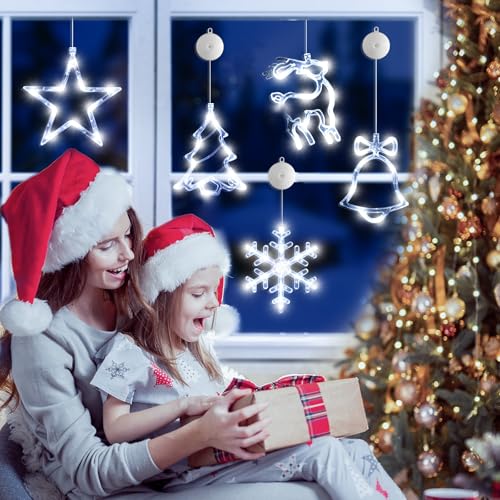 5Pack Christmas Window Lights Snowflake LED with Timer Battery Powered U214