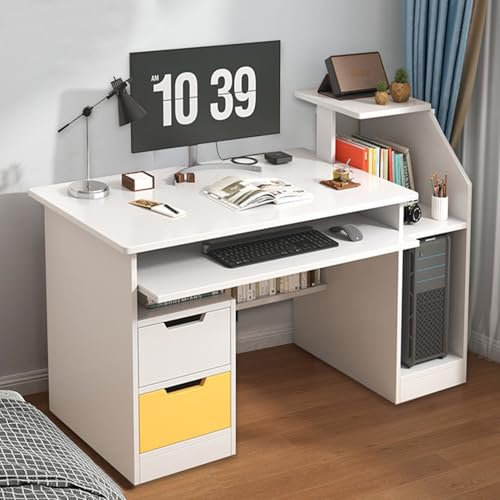 Small Computer Office Desk with 2 Drawers and 3 Hutch Shelves E177340