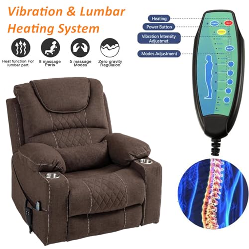 Lift Chair Recliner with Massage and Heat, Heavy Duty for Seniors, Brown V12888
