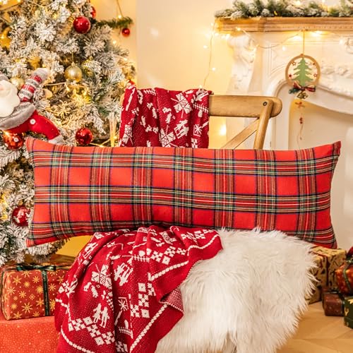 Pack of 2 Christmas Plaid Throw Pillow Covers Green 20x20 Inches U98072