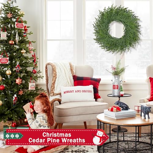 26 Inch Christmas Wreath with Red Berry Artificial Pine Cedar Front Door Decor D349135