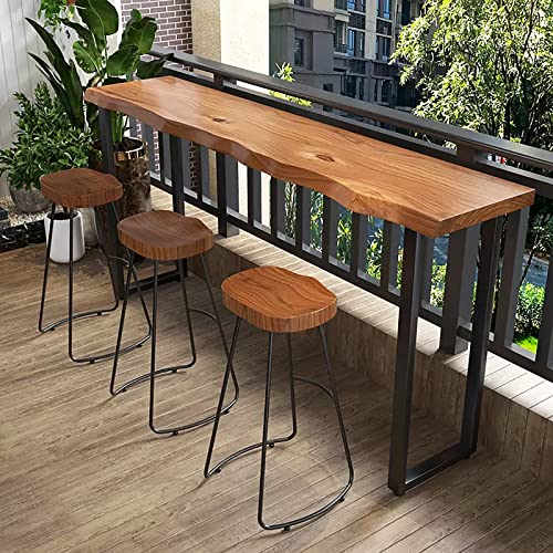 Industrial Bar Table Solid Wood Live Edge Dining Table with 4 Stools, Brown F453845