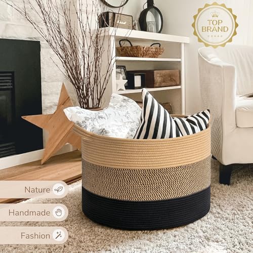 INDRESSME Large Cotton Rope Storage Basket with Handles, 90L Grey R37552