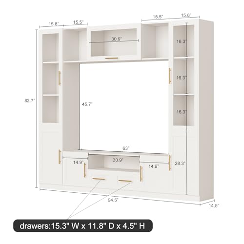 Entertainment Wall Unit, 4-Piece TV Stand with Bookshelves, White O526579