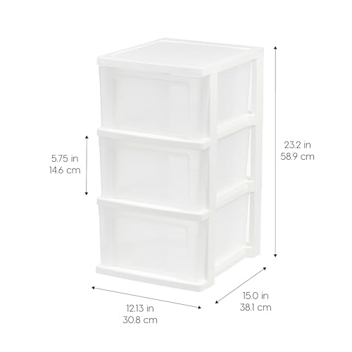IRIS USA Plastic Drawer Storage Organizer, 3-Drawers, 2-Pack, Black/Clear J77123