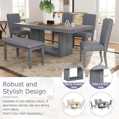 Merax 6-Piece Dining Table Set with 4 Upholstered Chairs & Bench, Extendable Farmhouse Kitchen Furniture X452316