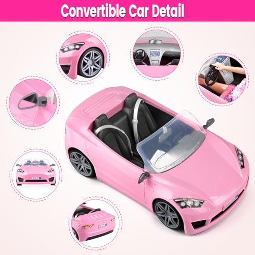 76 Pcs Doll & Convertible Car Playset with 11.5 In Doll, Princess Dresses, Shoes & Accessories L6719