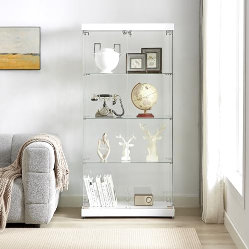 Glass Display Cabinet with LED Lights, Double Doors, Locking, Black U7714