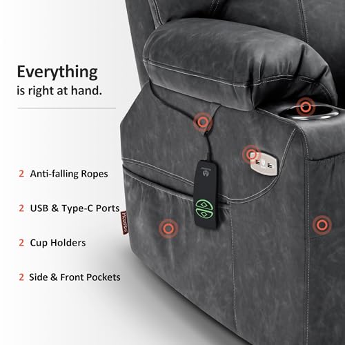 MCombo Power Lift Recliner Chair for Elderly with Heat and Massage, Faux Leather, Black V60394