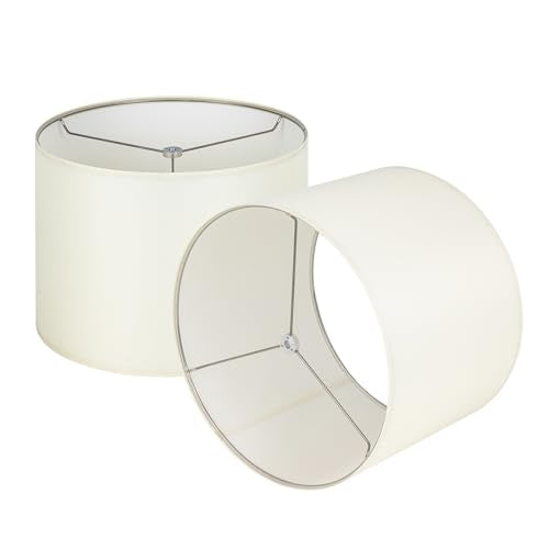 Wellmet Blackgold Set of 2 Drum Lampshades, Easy Assembly Required 16" Top x 16" Bottom x 12" High Replacement Lamp Shades, Fabric Lampshades for Table Lamps Floor Lamps, Metal Spider Fitter