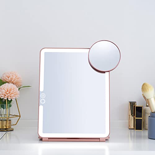Foldable Double Sided Tabletop Mirror with Rechargeable Light, 10X and 1X U664