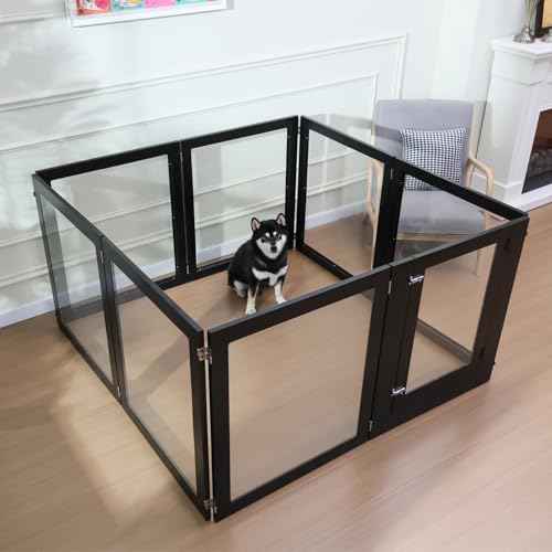 Heavy Duty Clear Acrylic Dog Playpen with Metal Frame, 6 Panels with Door I91403