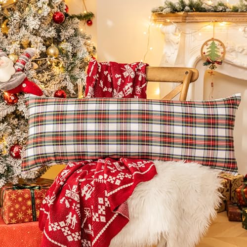 Pack of 2 Christmas Plaid Throw Pillow Covers Green 20x20 Inches U98072