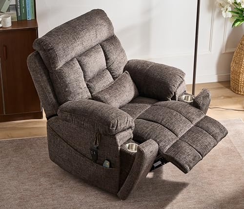 Lift Chair Recliner with Massage and Heat, Heavy Duty for Seniors, Brown V12888