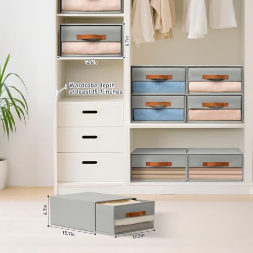 DIMJ Closet Organizers and Storage - Fabric Bins with Drawers, Stackable, 4-Pack, Grey G8366