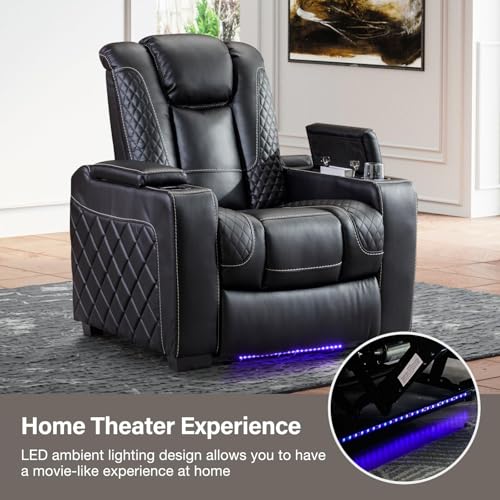Electric Power Recliner Chair with Adjustable Headrest, Faux Leather, Brown R739910