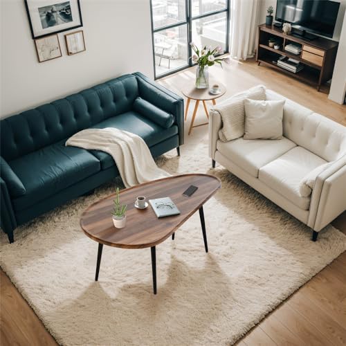 Oval Coffee Table with Metal Legs, Walnut Z407