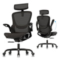GABRYLLY Ergonomic Mesh Office Chair- White Desk Chair, Flip-Up Armrest, Adjustable Headrest, Tilting with Soft Seat and PU Wheel, Elite Home Desk Chair for Work, Study, Gaming (GY1108)