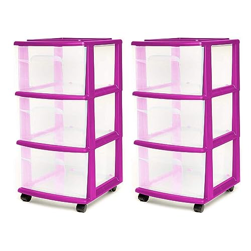 HOMZ 3-Tier Clear Plastic Storage Organizer Cart with Wheels, Black Frame M4715