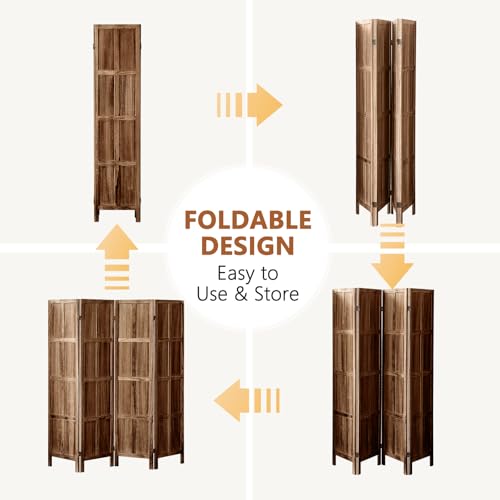 Wood Room Divider 4 Panel, 5.6 FT Tall Folding Privacy Screen, Retro White K4688