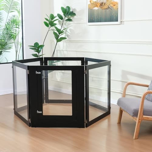 Heavy Duty Clear Acrylic Dog Playpen with Metal Frame, 6 Panels with Door I91403