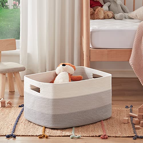OIAHOMY Large Rectangle Woven Blanket Basket with Handle, Gradient Blue B58762