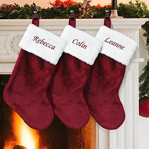 Embroidered Red Plush Personalized Christmas Stocking for Mantle E803