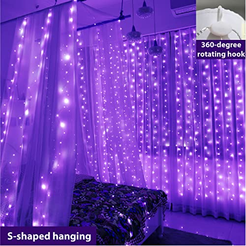 ZSJWL 2 Pack Curtain Lights, 300 LED Warm White with Remote, 9.8 × 9.8 Ft for Bedroom Window G2485