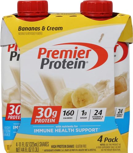 Premier Protein 30g Shakes Bananas and Cream, 44 Fl Oz, Pack of 4 R70333