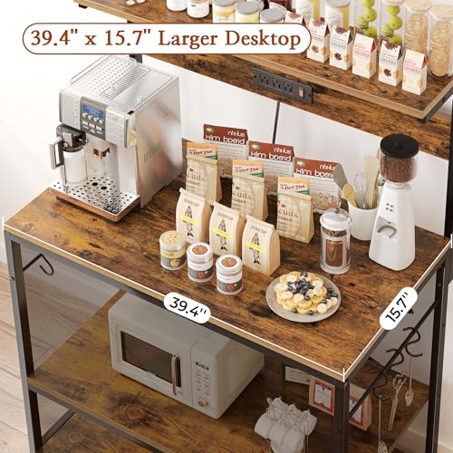 SUPERJARE Kitchen Bakers Rack with Power Outlet, Coffee Bar Table, Rustic Brown W637