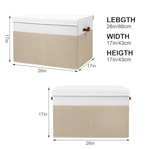 Large Toy Storage Box with Lid and Dividers for Kids, Beige and White X95078