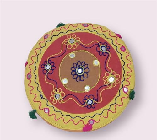 Handcrafted Bamboo Mudda Stool for Home (Yellow) Y37254