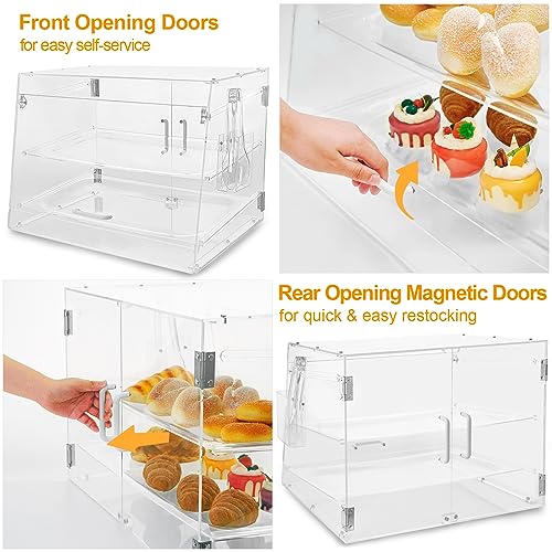 3 Tray Acrylic Countertop Bakery Display Case with Serving Tong F6806
