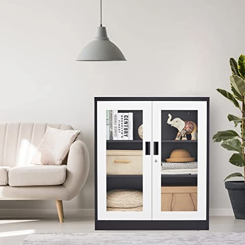Metal Storage Cabinet with Doors and Shelves, 71" Locking Steel, White L799