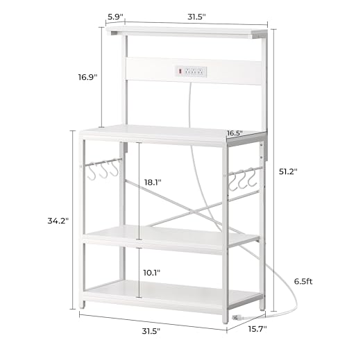 SUPERJARE Kitchen Bakers Rack with Power Outlet, Coffee Bar Table, Rustic Brown W637