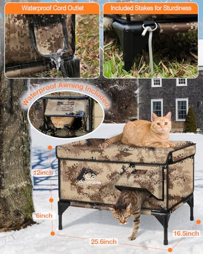 Heated Cat House for Outside Winter, Waterproof Insulated Outdoor Cat Shelter with Heater, Forest Green A129