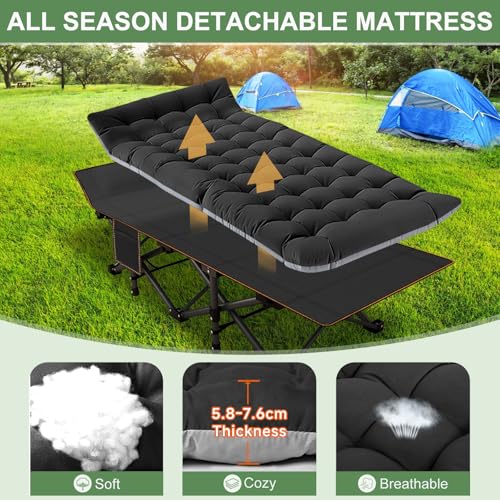 ABORON Oversized Folding Camping Cot for Adults, Double Layer 1200D, with Mat & Carrying Bag S2407