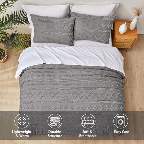 Boho Comforter Set King, White Ivory Fluffy 3 PCS Bedding O7580