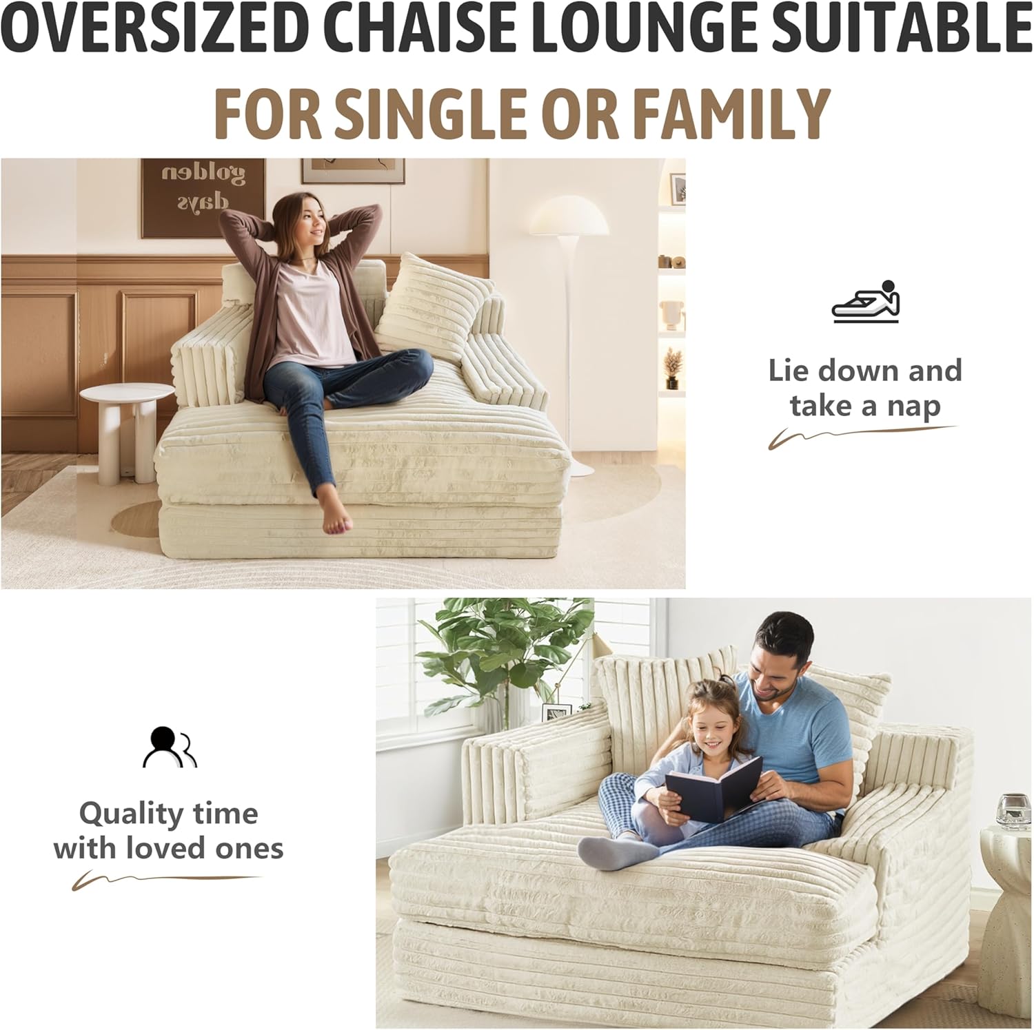 Oversized Chaise Lounge Sofa with 2 Throw Pillows S781613