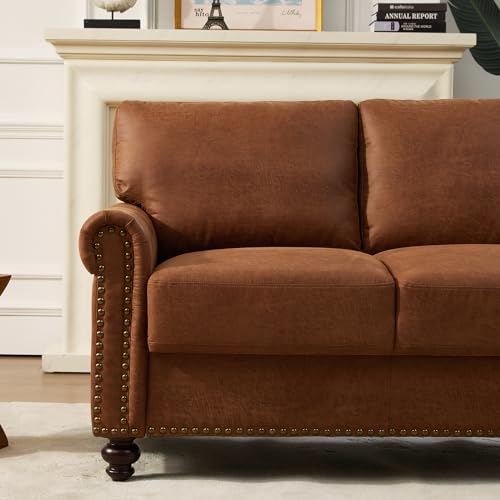 80" Mid Century Modern Sofa Couch with Storage, Rolled Arm, Nailhead Trim C663
